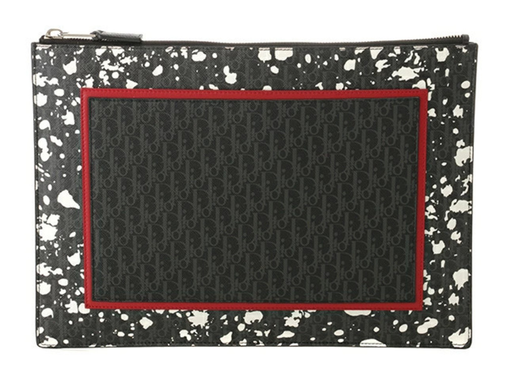 Christian Dior Homme bag clutch Shoulder leather Charcoal Black red